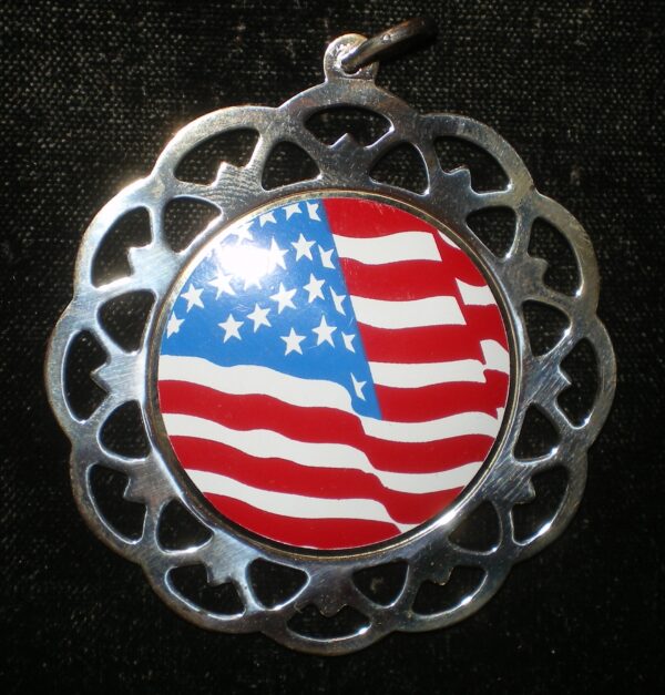 Framed American Flag Sterling Silver Christmas Ornament by Lunt