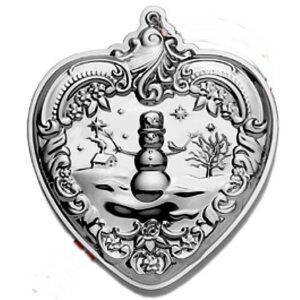 ​2010 Grande Baroque Heart Snowman Sterling Silver Christmas Ornament by Wallace 19th Edition