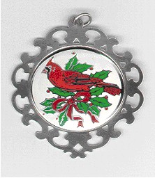 2003 Framed Cardinal Sterling Silver Christmas Ornament by Lunt