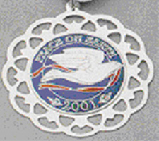 2001 Framed Peace on Earth Dove Sterling Silver Christmas Ornament by Lunt