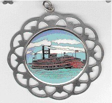 1987 Framed Riverboat Natchez Sterling Silver Christmas Ornament by Lunt