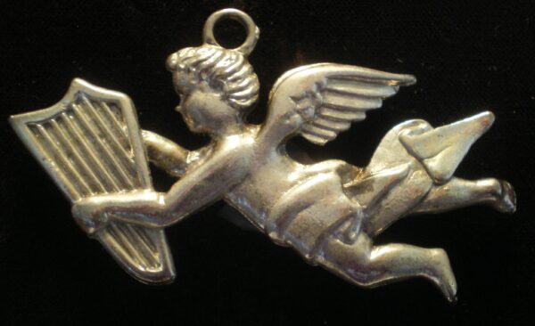 Angel with Harp Silver Plated Christmas Pendant by Lunt