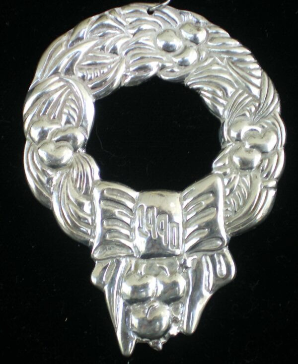 1990 Christmas Wreath Sterling Silver Ornament by Metal Arts Group
