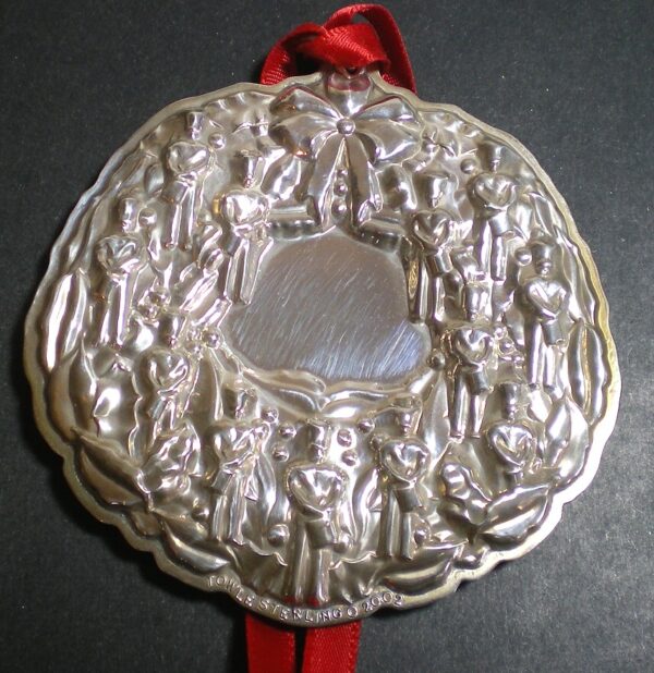 12 Twelve Drummers Drumming Wreath by Towle Sterling Christmas Ornament 2002