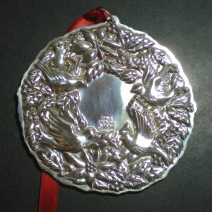 04 Four Calling Birds Wreath by Towle Sterling Silver Christmas Ornament 1994