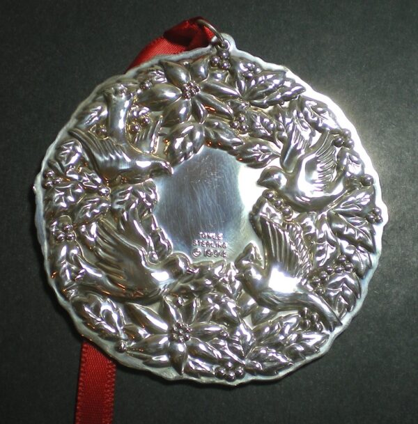 04 Four Calling Birds Wreath by Towle Sterling Silver Christmas Ornament 1994