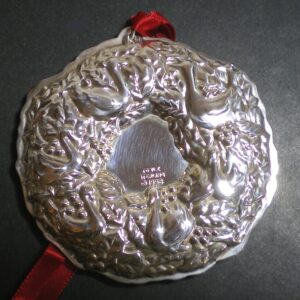 06 Six Geese A Laying Wreath by Towle Sterling Silver Christmas Ornament 1996
