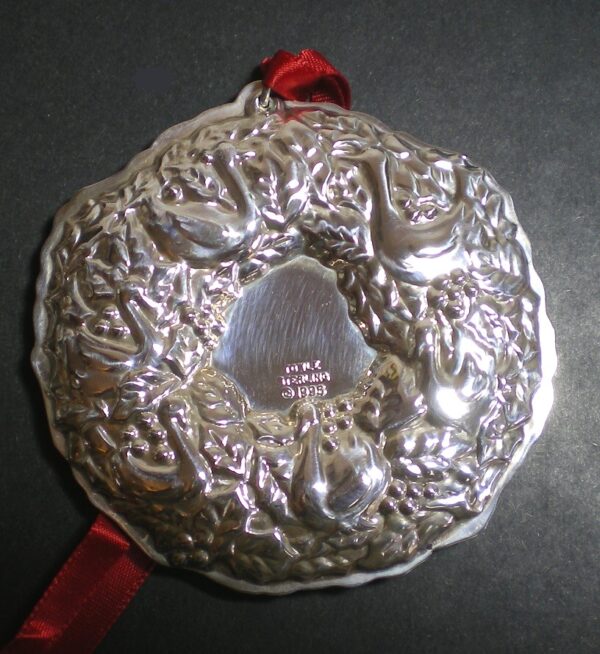 06 Six Geese A Laying Wreath by Towle Sterling Silver Christmas Ornament 1996