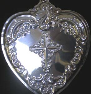 ​2003 Grande Baroque Heart Cross Sterling Silver Christmas Ornament by Wallace 12th Edition