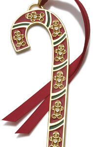 2011 Gold Plated Candy Cane with Gingerbread Man Christmas Ornament by Wallace 31st Edition