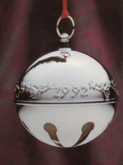 1992 3-D Silver Plated Sleigh Bell Christmas Ornament by Wallace Silversmiths